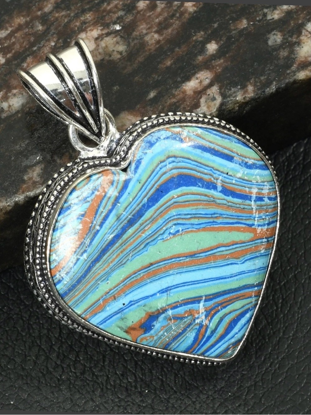Rainbow Calsilica Gemstone
Ethnic Antique Design Pendant Jewelry 2.2"